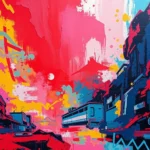 A bold acrylic painting of tecnologia in surreal infrared tones, showcasing vibrant colors and textured brushstrokes, creating an otherworldly appearance