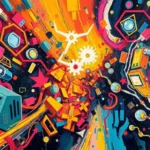 A classic oil painting in bright, vibrant colors, depicting lively and energetic technological elements with rich textures and visible brushstrokes