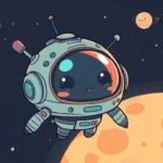 An adorable and cute futuristic sci-fi illustration of tecnologia, featuring advanced technology, space elements, and charming features