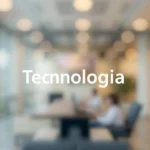 Modern flat design rendering of tecnologia with a blurred bokeh effect; simple two-dimensional shapes provide sharp subject focus against a soft background