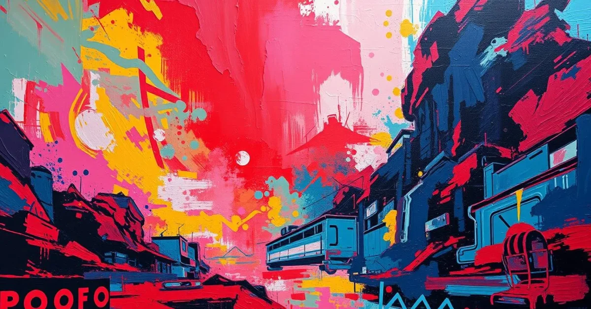 A bold acrylic painting of tecnologia in surreal infrared tones, showcasing vibrant colors and textured brushstrokes, creating an otherworldly appearance