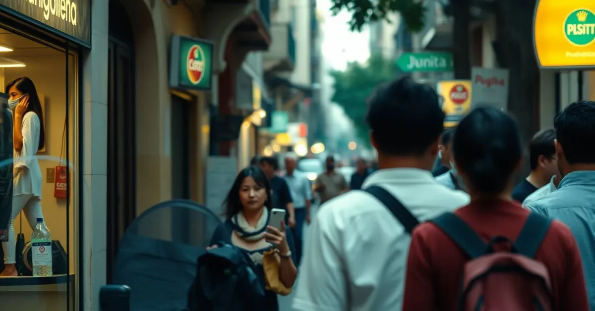Candid street photography of Tecnologia within a mystic urban scene, gentle color contrasts, spontaneous moments, dreamlike ethereal atmosphere