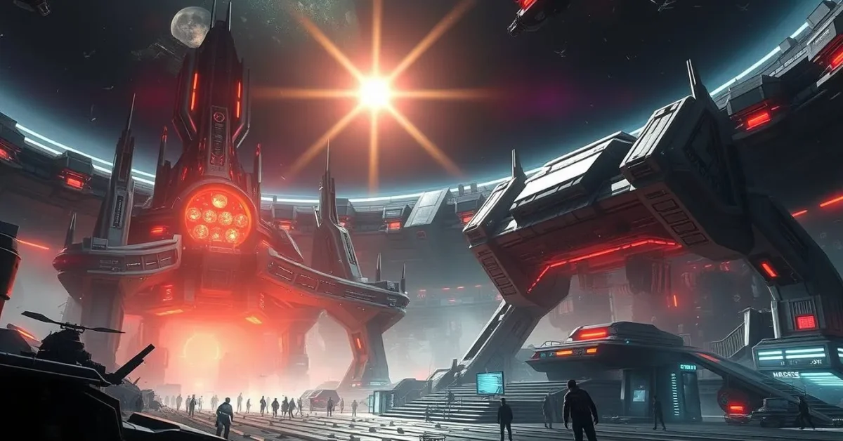 Epic, grand-scale scene of futuristic Tecnologia with dramatic lens flare lighting, showcasing heroic elements and a modern aesthetic